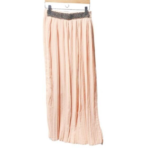 ZINK London Pleated Chiffon Midi Skirt Embellished Waist Band Blush Pink - Picture 3 of 5